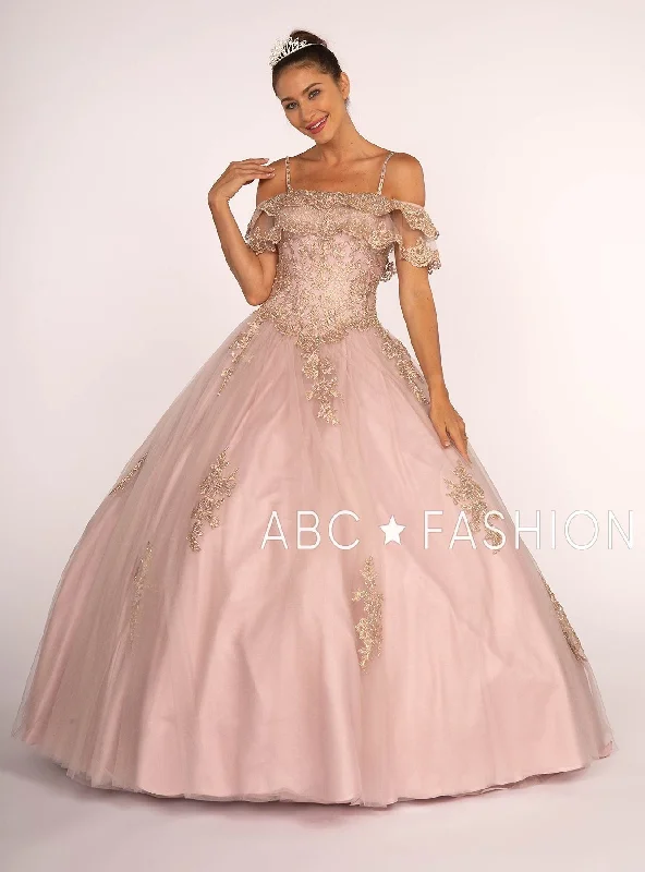 Gold Applique Cold Shoulder A-line Ball Gown by Elizabeth K GL2510