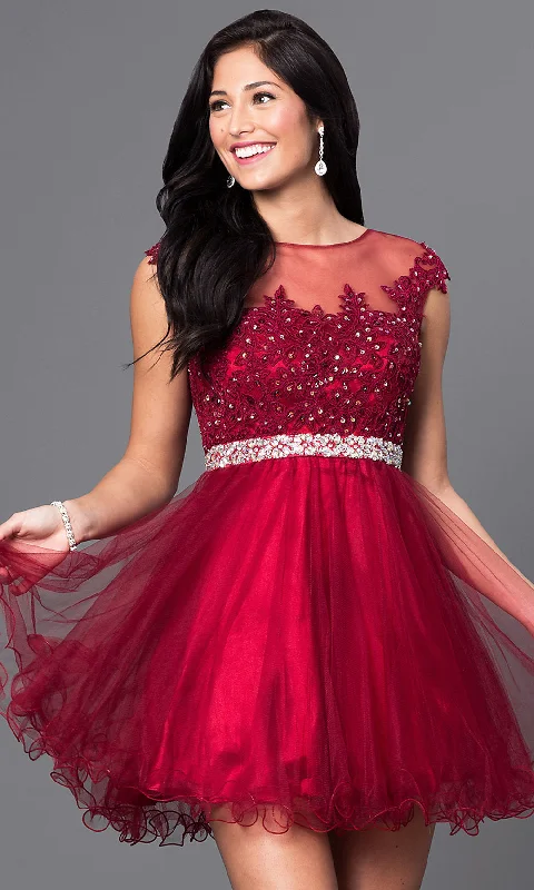 Cap-Sleeve Short Homecoming Dress with Beading