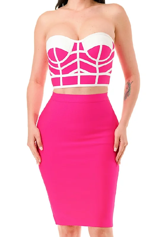 Women's Bandage Tube Crop Top and Mini Skirt Set  - 365TS509