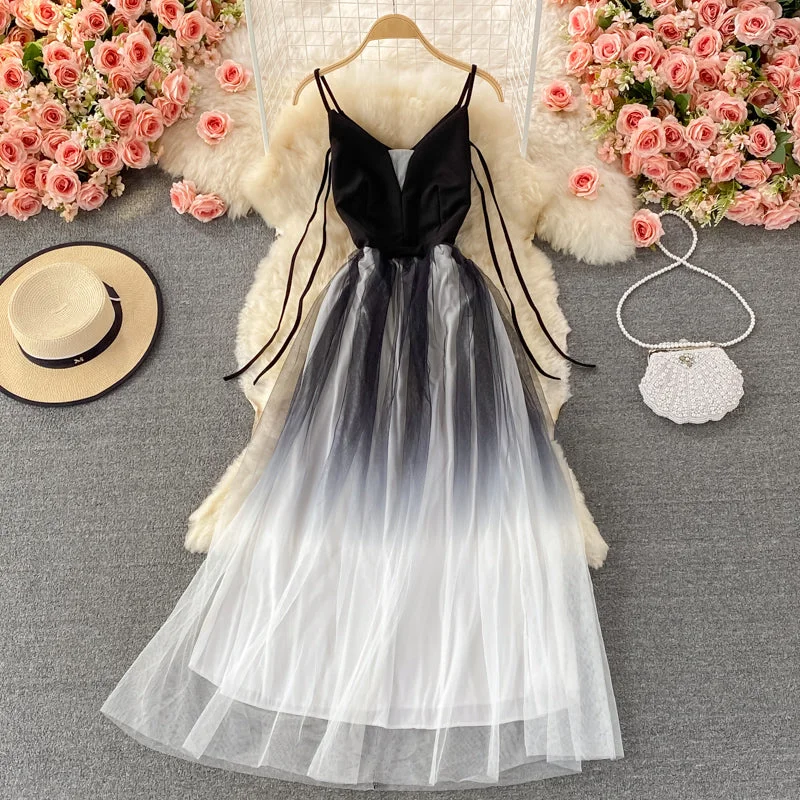 Cute gradient v neck tulle short dress fashion dress  453